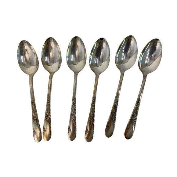 Bridal Wreath Vintage 50s Oneida Silver Plate Floral Pattern Teaspoons Set Of 6 - Picture 5 of 6